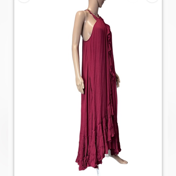 Free People Endless Summer Wraparound Halter Ruffled Flouncy Red Maxi Dr… - Picture 5 of 16